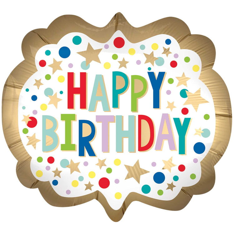 SuperShape Gold Satin Marquee Dots Happy Birthday Balloon