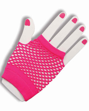 80s Pink Short Fishnet Gloves