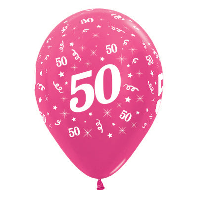Sempertex 30cm Age 50 Metallic Fuchsia Latex Balloons Pack of 25