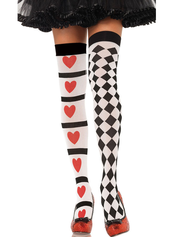 Harlequin and Heart Thigh High Stockings