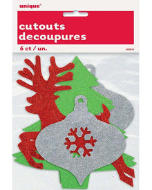 Christmas 6 Mini Glitter Cutouts