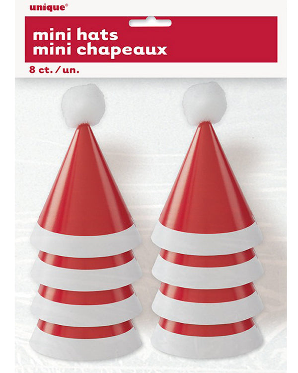 Christmas Mini Pom Pom Santa Party Hats Pack of 8