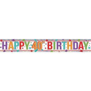 Banner Holographic Happy Birthday 40th Multi