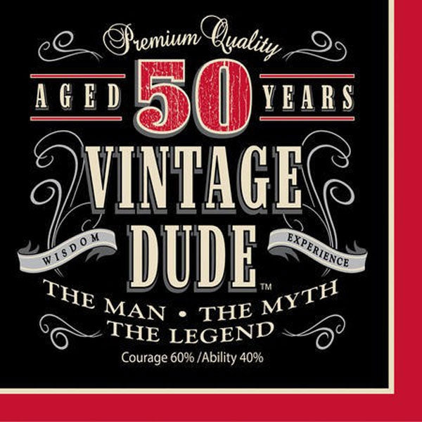 Vintage Dude 50th Birthday Lunch Napkins Pack of 16
