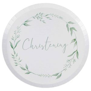 Christening White & Green Christening Paper Plates