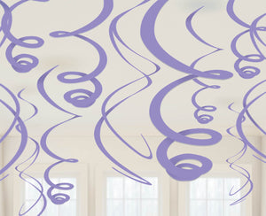 New Purple Plastic Hanging Swirl Decorations Pack of 12