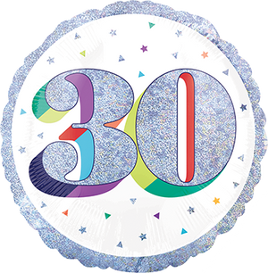 45cm Standard Holographic Heres to Your Birthday 30 Balloon