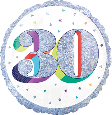 45cm Standard Holographic Heres to Your Birthday 30 Balloon