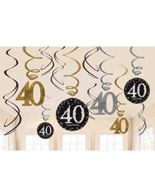 40th Sparkling Celebration Hanging Swirl Decorations Pack of 12