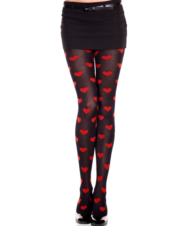 Black with Heart Print Tights