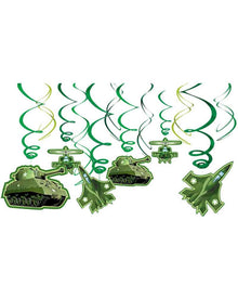 Camouflage Hanging Swirl Decorations Pack of 12