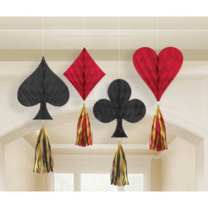 Roll The Dice Casino Mini Hanging Honeycomb Decorations with Tassels Pack of 4