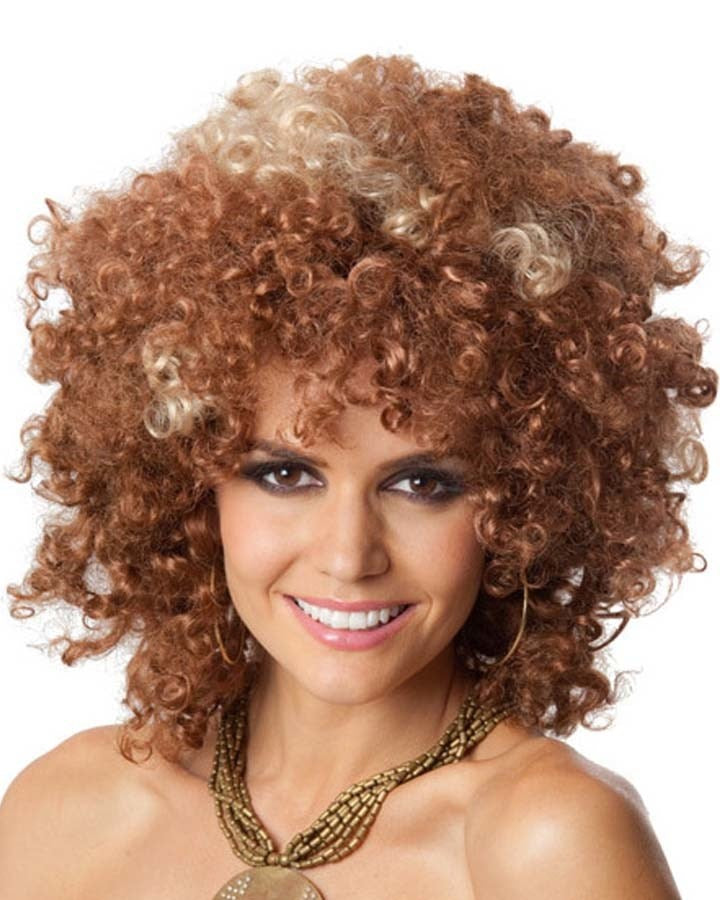 70s Foxy Baby Curly Brown and Blonde Wig