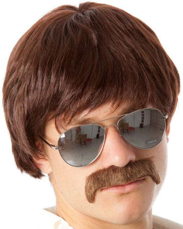 70s Detective Brown Wig and Moustache Set