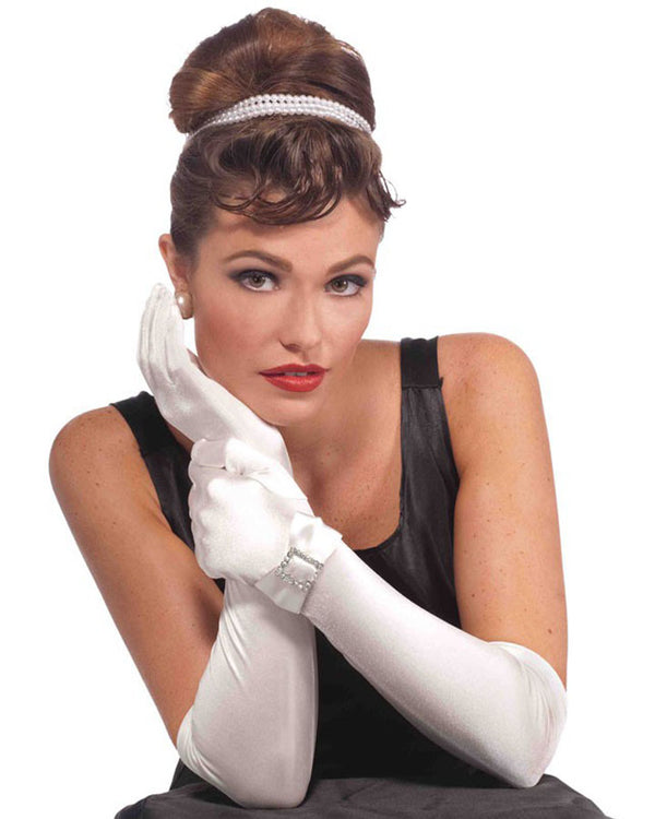 20s Vintage Hollywood Rhinestone White Buckled Gloves