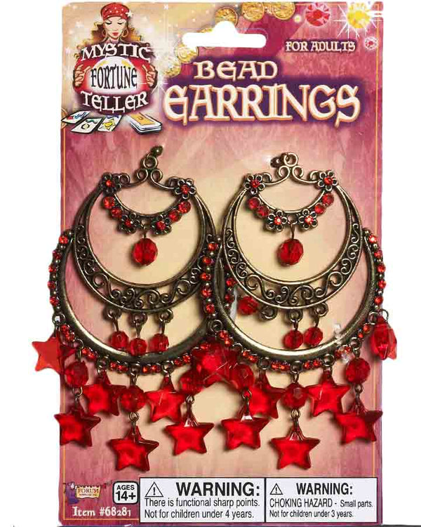 Gypsy Bead Earrings with Red Stars