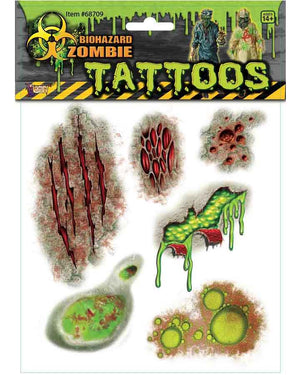 Biohazard Zombie Scar Tattoos Pack of 6