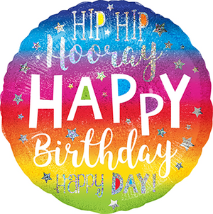 45cm Standard Holographic Hip Hip Hooray Happy Birthday Balloon
