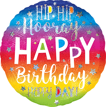 45cm Standard Holographic Hip Hip Hooray Happy Birthday Balloon