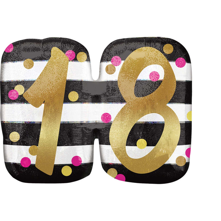 SuperShape Holographic Pink & Gold Milestone 18 Balloon