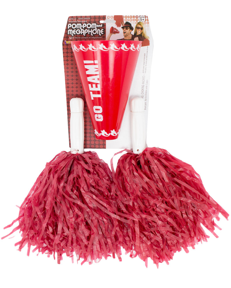Burgundy Pom Poms and Megaphone Set