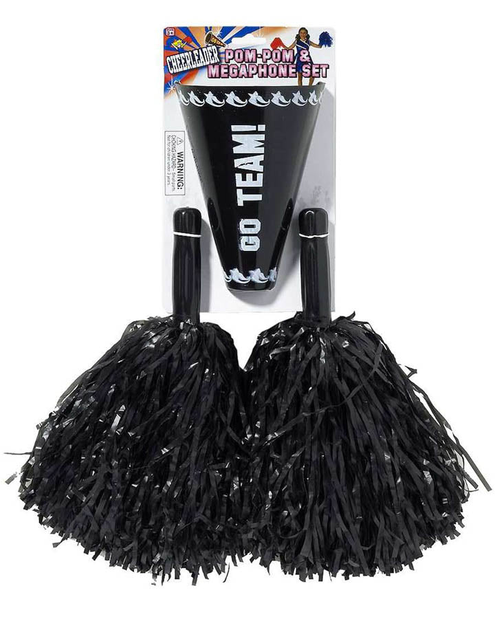 Black Pom Poms and Megaphone Set