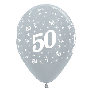 Sempertex 30cm Age 50 Satin Pearl Silver Latex Balloons 6PK Pack of 6