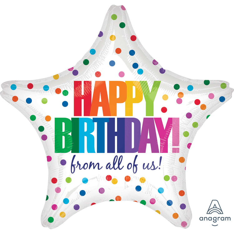 45cm Standard XL Star Happy Birthday from all of us Dots Balloon