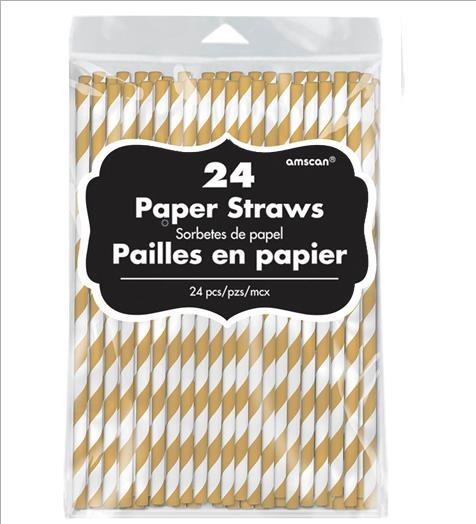 Paper Straws Gold Pack of 24