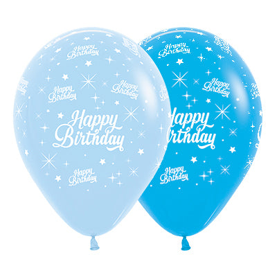 Sempertex 30cm Happy Birthday Twinkling Stars Fashion Blue & Royal Blue Latex Balloons, 25PK Pack of 25