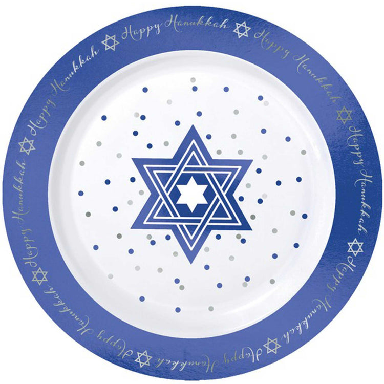 Hanukkah Premium Round Lunch Plates Foil Hot Stamped Plastic Pack of 20