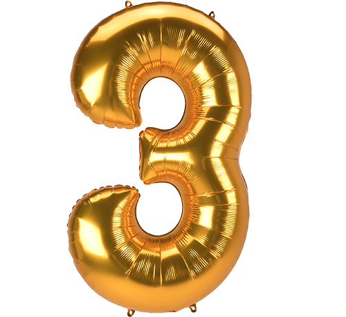 SuperShape Jumbo Number 3 Gold 81cm x 134cm Balloon
