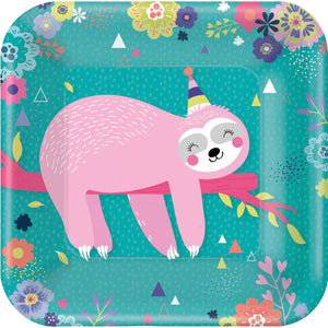 Sloth 22cm Square Paper Plates Pack of 8