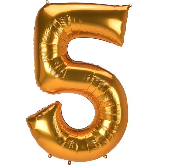 SuperShape Jumbo Number 5 Gold 86cm x 132cm Balloon