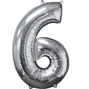 Mid-Size Shape Silver Numeral 6 Balloon