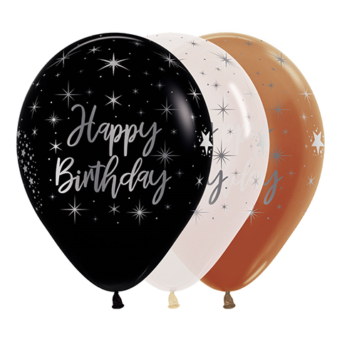 Sempertex 30cm METALink Happy Birthday Fashion &Metallic Assorted Latex Balloons 12PK Pack of 12