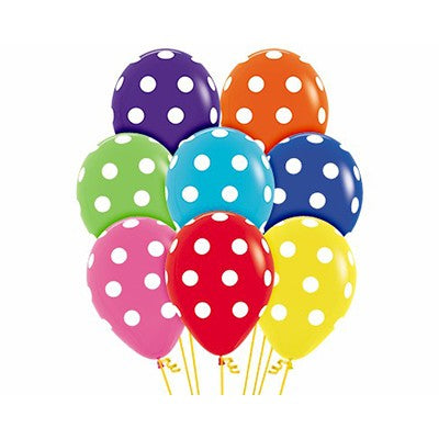 Sempertex 30cm Polka Dots on Fashion Assorted Latex Balloons 12PK Pack of 12