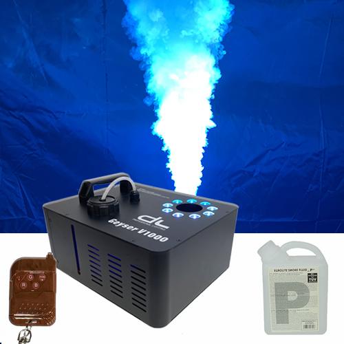 DL Geyser Vertical 1000W LED Fog Machine with Timer, DMX and Wireless Remote Control with 1L Liquid