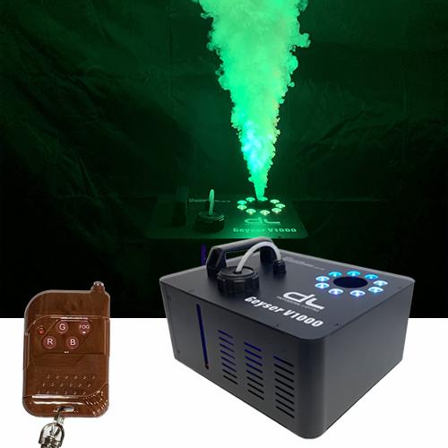 DL Geyser Vertical 1000W Tri-color RGB LED Fog Machine with DMX Timer and Wireless Remote Control