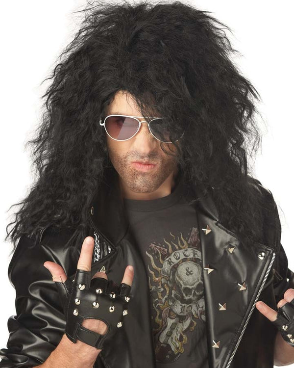 80s Heavy Metal Rocker Black Wig
