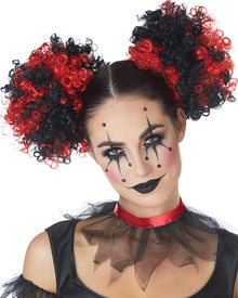 Clown Puffs Curly Red and Black Halloween Wig