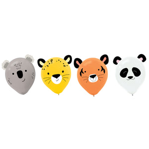 Get Wild Jungle Animals 30cm Latex Balloons & Paper Adhesive Add-Ons Pack of 6