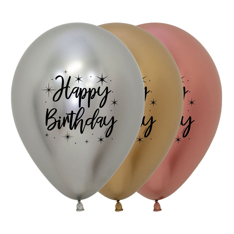 Sempertex 30cm Happy Birthday Radiant Metallic Reflex Deluxe Assorted Latex Balloons 25PK Pack of 25