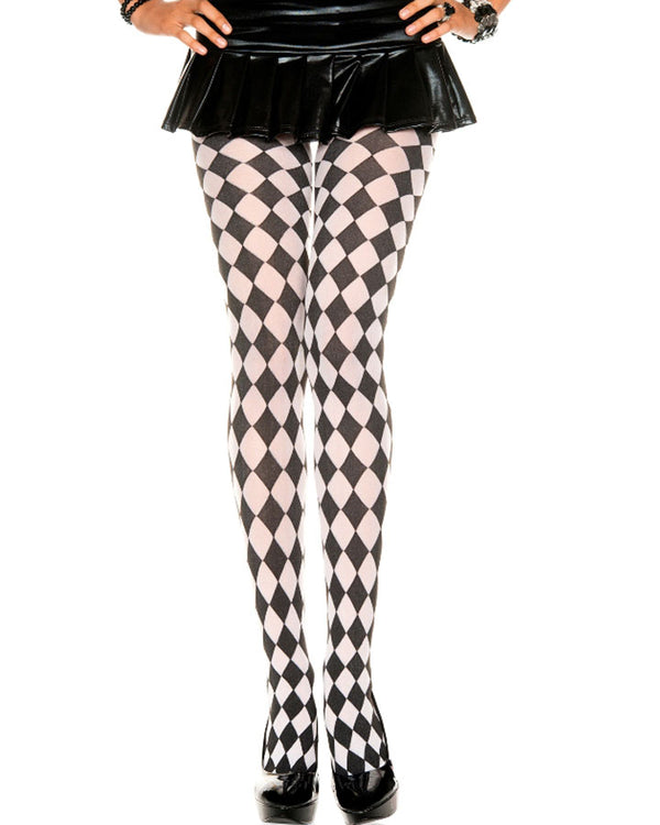 Black and White Checked Harlequin Tights