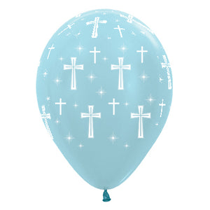 Sempertex 30cm Holy Cross Satin Pearl Blue Latex Balloons, 6PK Pack of 6