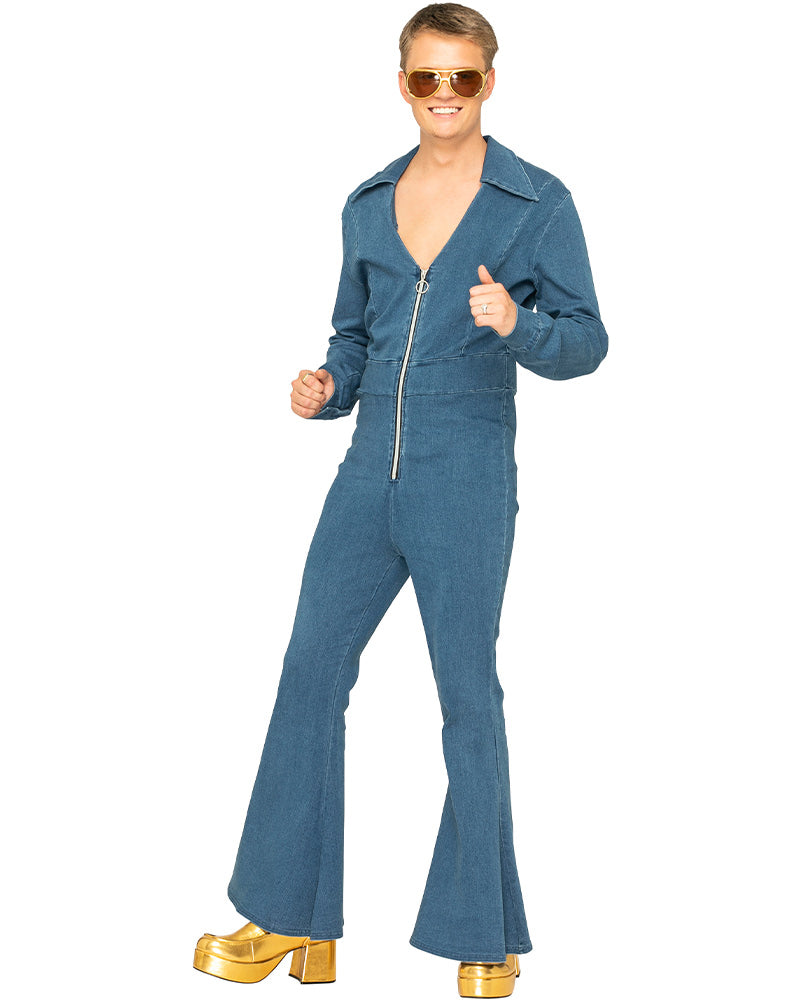 70s Stud Denim Plus Size Mens Jumpsuit
