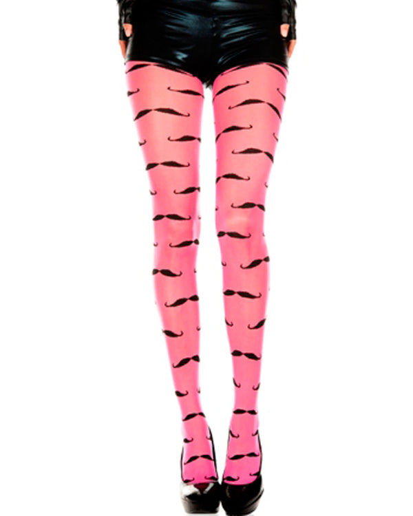 Pink with Black Moustache Print Tights