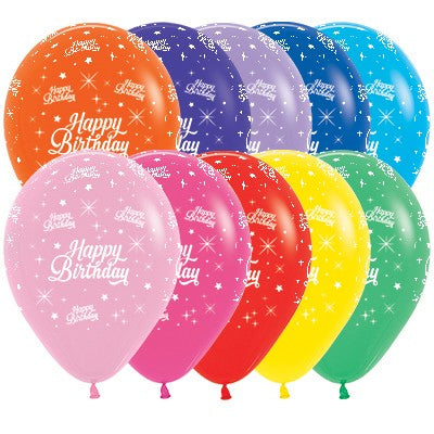 Sempertex 30cm Happy Birthday Twinkling Stars Fashion Assorted Latex Balloons 25PK Pack of 25