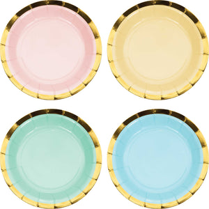 Pastel Celebrations Lunch Plates Scalloped & Gold Foil 18cm Pack of 8