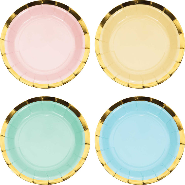 Pastel Celebrations Lunch Plates Scalloped & Gold Foil 18cm Pack of 8